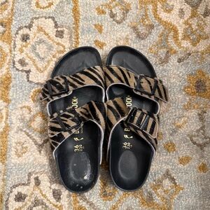 Birkenstock Black and Tan Animal Print Sandals